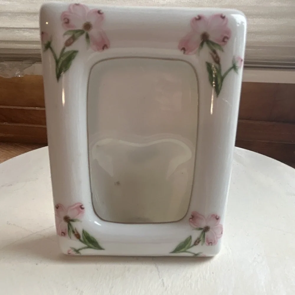 VTG Lefton Floral Ceramic Photo Frame Hand Painted Vintage Pink White MPN 0340